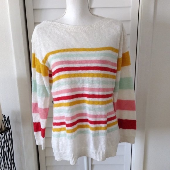 Talbots Slub Boatneck Pullover Striped sweater beach‎ colors Sz. MP - Picture 2 of 8